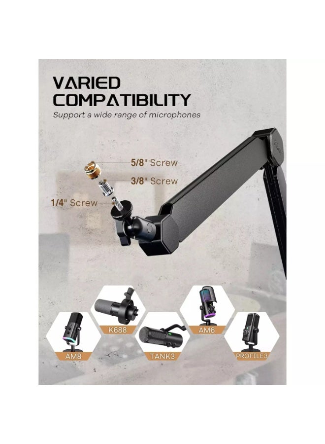 FIFINE BM66 Microphone Boom Arm Stand,  with Desk Clamp, Cable Channels, 3/8" to 5/8" Threads, Heavy Metal for Podcast, Vocal Recording, Gaming - Image 4