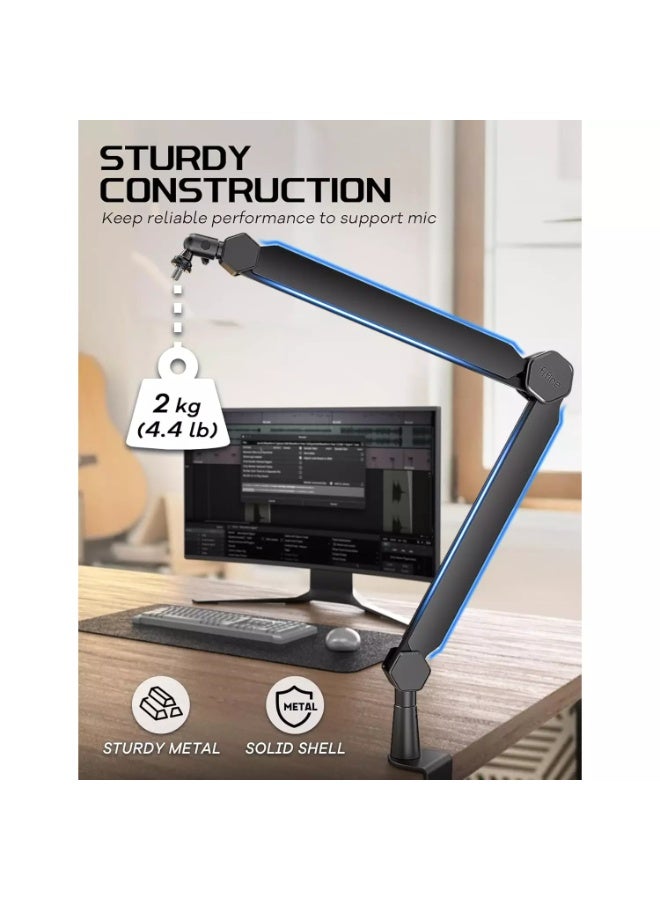FIFINE BM66 Microphone Boom Arm Stand,  with Desk Clamp, Cable Channels, 3/8" to 5/8" Threads, Heavy Metal for Podcast, Vocal Recording, Gaming - Image 3