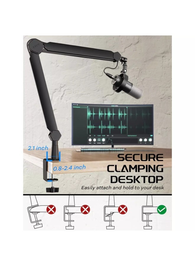 FIFINE BM66 Microphone Boom Arm Stand,  with Desk Clamp, Cable Channels, 3/8" to 5/8" Threads, Heavy Metal for Podcast, Vocal Recording, Gaming - Image 2