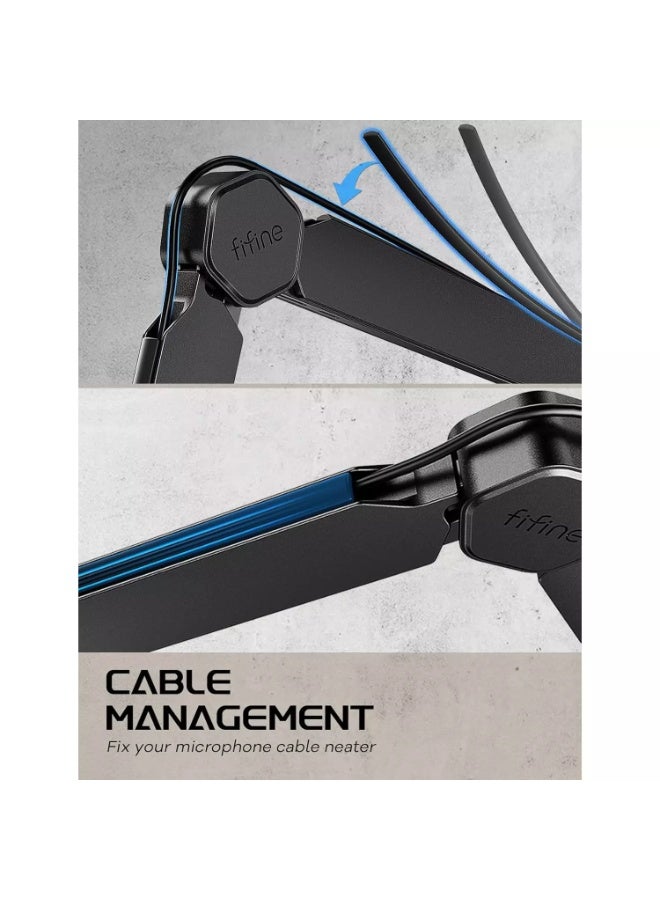 FIFINE BM66 Microphone Boom Arm Stand,  with Desk Clamp, Cable Channels, 3/8" to 5/8" Threads, Heavy Metal for Podcast, Vocal Recording, Gaming - Image 5