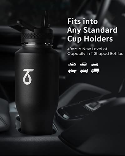 Trebo 40 oz Insulated Water Bottle that Fits in Car Cup Holder,Triple Wall Stainless Steel Water Bottles Insulated,LeakProof,Keep 48 hrs Cold & 24 hrs Hot,Metal Tumbler with Paracord Handle,Straw - Image 4