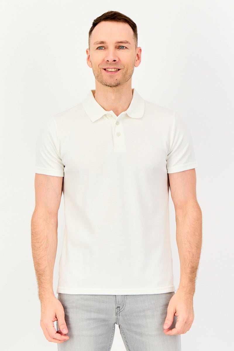 Algspar قميص بولو قصير الأكمام للرجال بياقة منتشرة، أبيض فاتح - Image 1