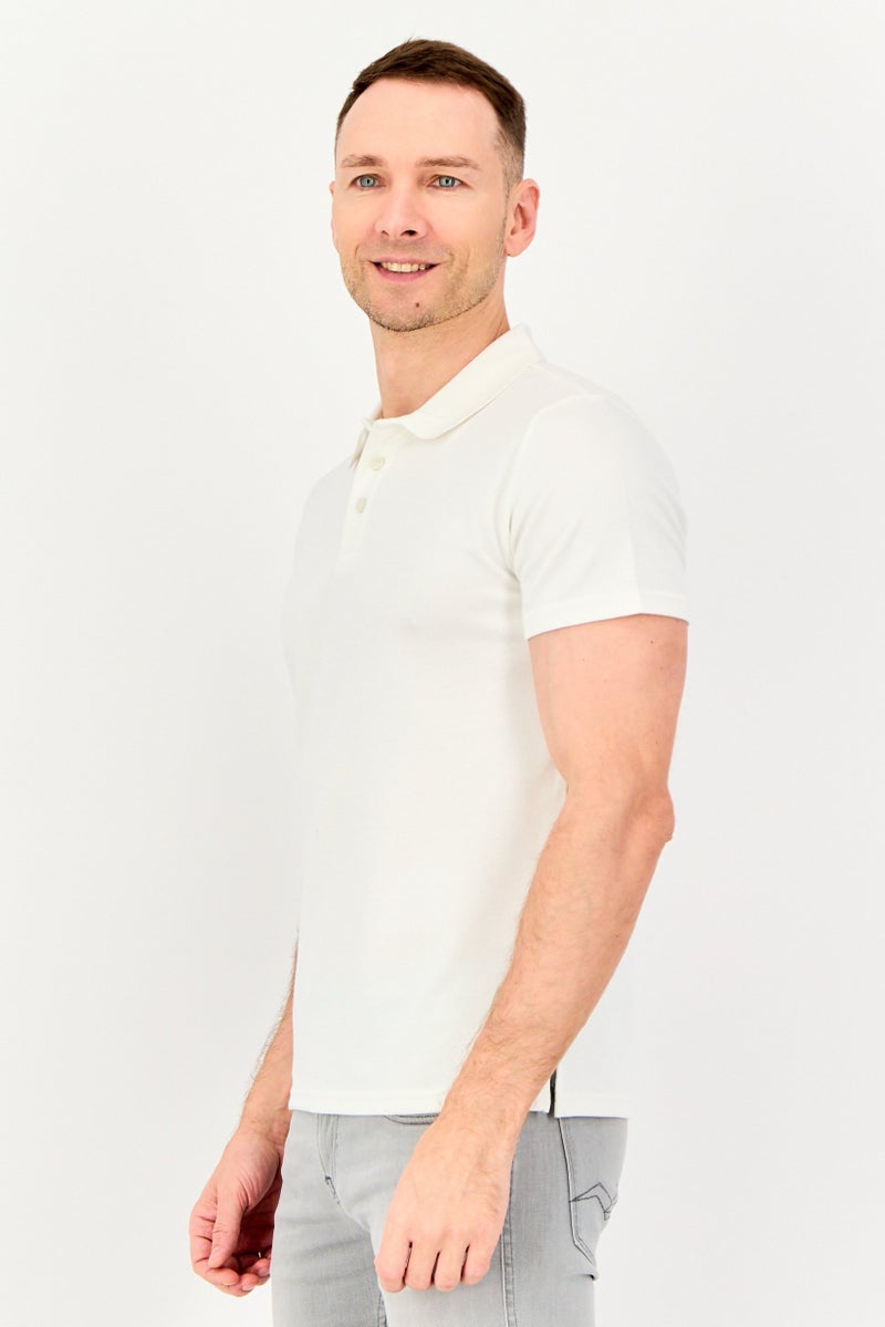 Algspar قميص بولو قصير الأكمام للرجال بياقة منتشرة، أبيض فاتح - Image 3