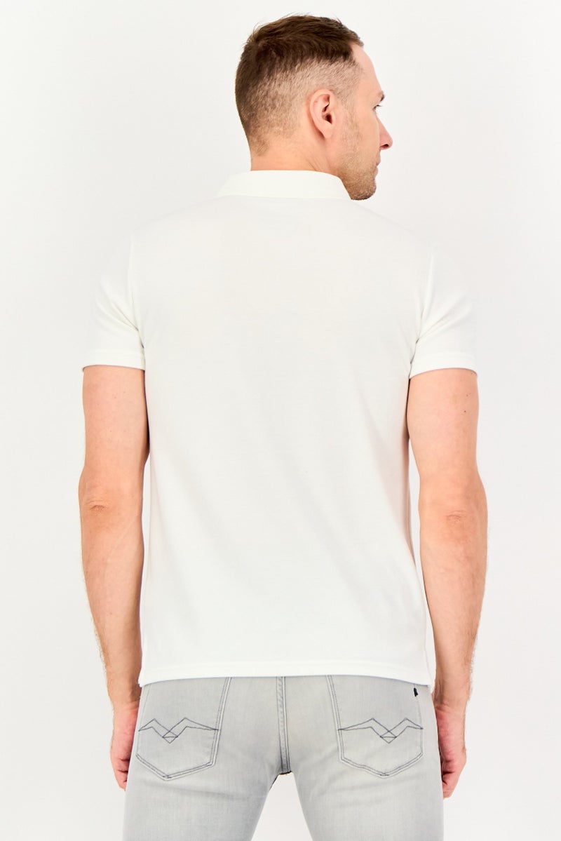 Algspar قميص بولو قصير الأكمام للرجال بياقة منتشرة، أبيض فاتح - Image 4