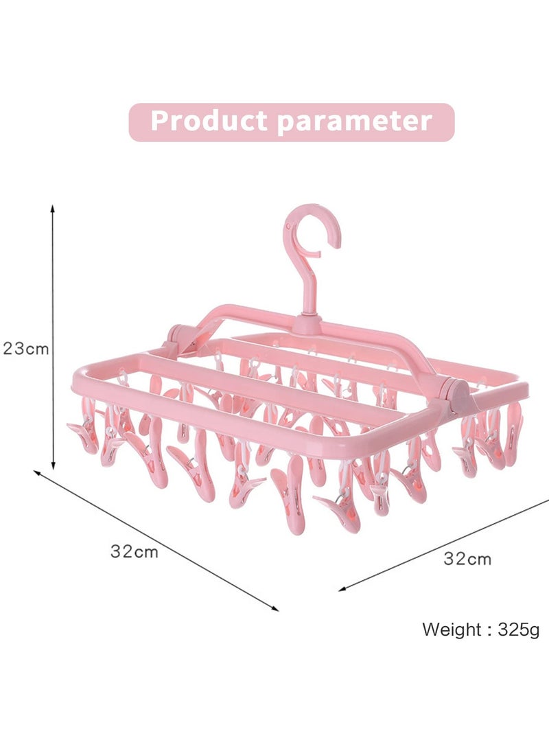 Cuken Clothes Drying Rack, Folding Laundry Hanger Drying Racks with 32 Clips, 2 Pack Laundry Foldable Clothes Hangers for Indoor Outdoor for Drying Socks, Towels (Pink)  - Image 2