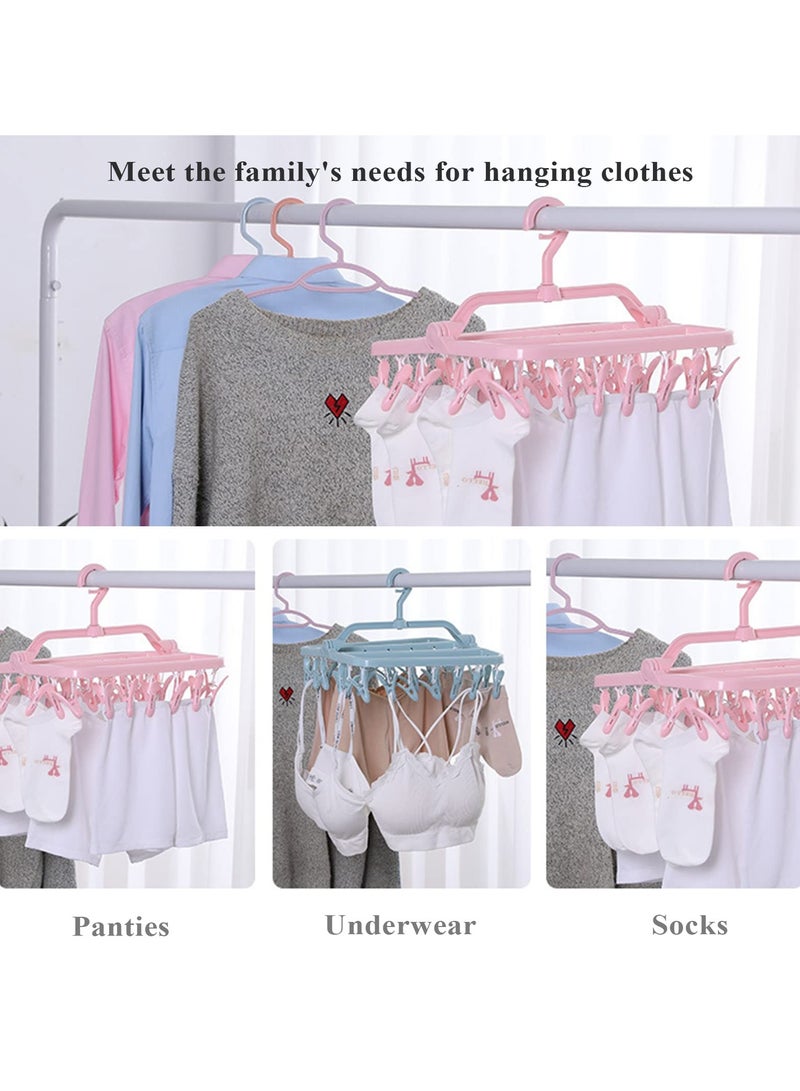 Cuken Clothes Drying Rack, Folding Laundry Hanger Drying Racks with 32 Clips, 2 Pack Laundry Foldable Clothes Hangers for Indoor Outdoor for Drying Socks, Towels (Pink)  - Image 3