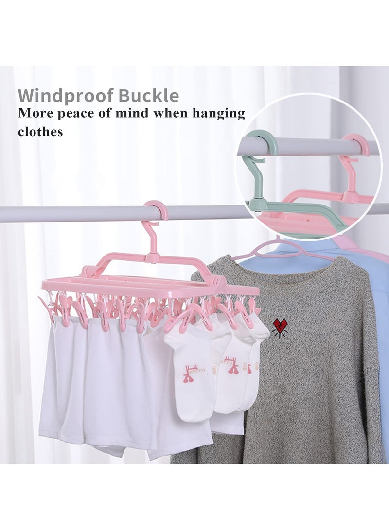 Cuken Clothes Drying Rack, Folding Laundry Hanger Drying Racks with 32 Clips, 2 Pack Laundry Foldable Clothes Hangers for Indoor Outdoor for Drying Socks, Towels (Pink)  - Image 5