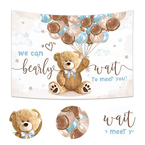 Imirell We Can Bearly Wait Backdrop 7Wx5H Feet, Bear Baby Shower Decorations for Boys, Cute Lovely Cartoon Balloons Baby Shower Party, Bear Photography Backgrounds Newborn Photo Shoot Decor Props - Image 2