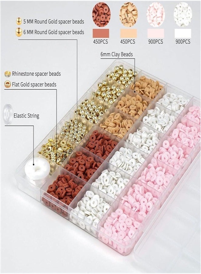 3000 Pcs Polymer Clay Beads Bracelet Making Kit – DIY Flat Round Heishi Beads with Gold Spacer Charms for Necklace, Bracelet, Earring, Phone Chain Craft Jewelry - Image 2