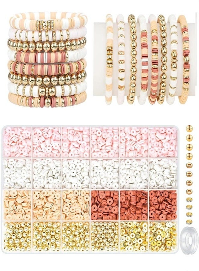 3000 Pcs Polymer Clay Beads Bracelet Making Kit – DIY Flat Round Heishi Beads with Gold Spacer Charms for Necklace, Bracelet, Earring, Phone Chain Craft Jewelry - Image 1