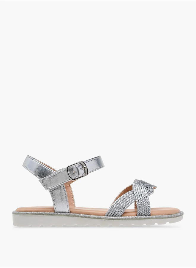 JUNIORS Girls Textured Open Toe Sandals with Hook and Loop Closure