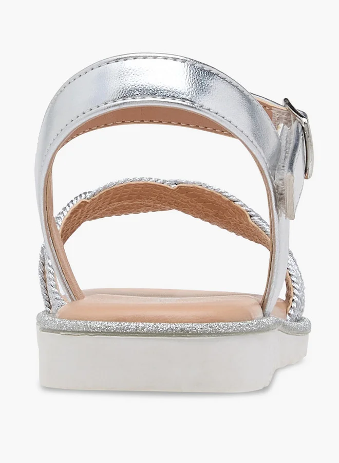 JUNIORS Girls Textured Open Toe Sandals with Hook and Loop Closure