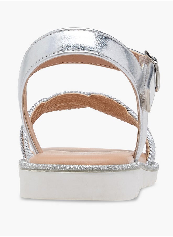 JUNIORS Girls Textured Open Toe Sandals with Hook and Loop Closure  - Image 4