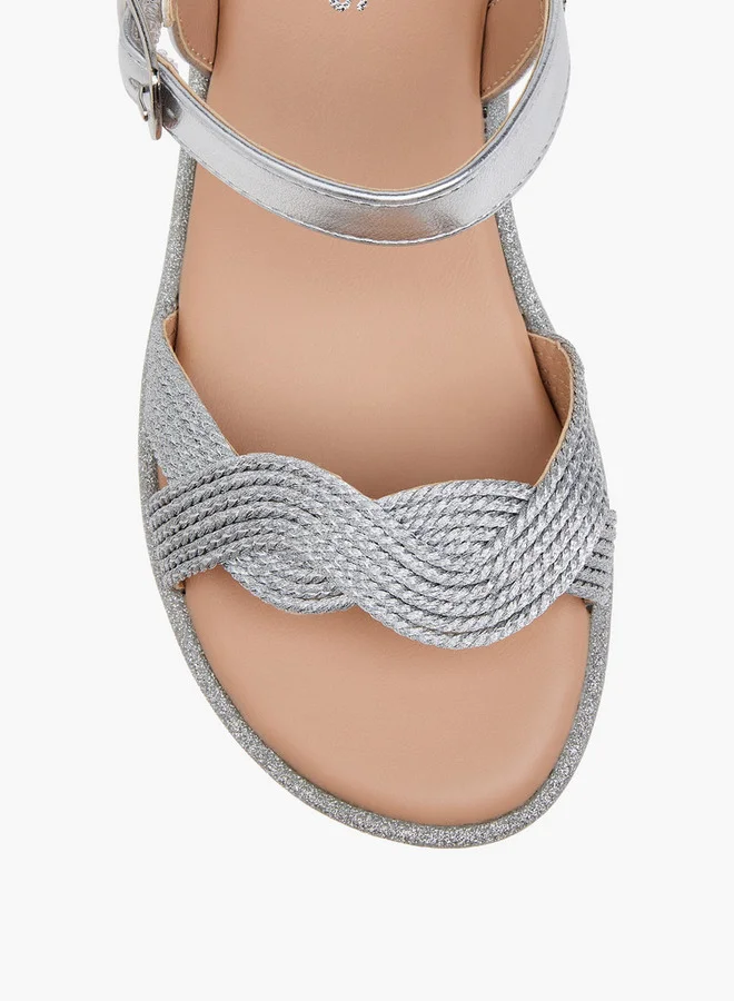JUNIORS Girls Textured Open Toe Sandals with Hook and Loop Closure
