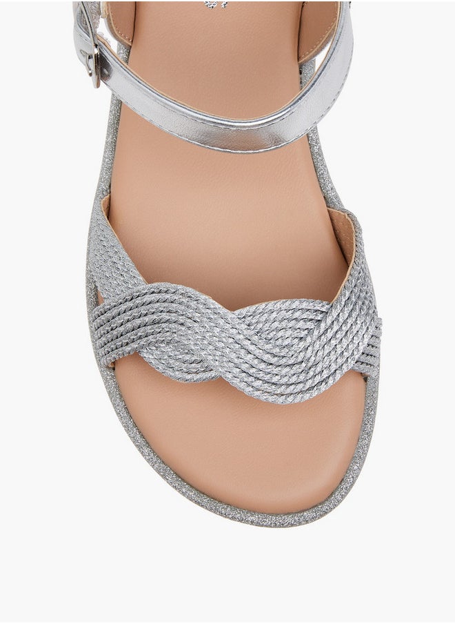 JUNIORS Girls Textured Open Toe Sandals with Hook and Loop Closure  - Image 3