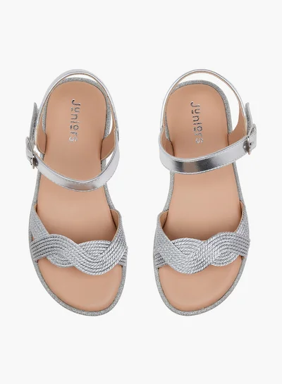 JUNIORS Girls Textured Open Toe Sandals with Hook and Loop Closure
