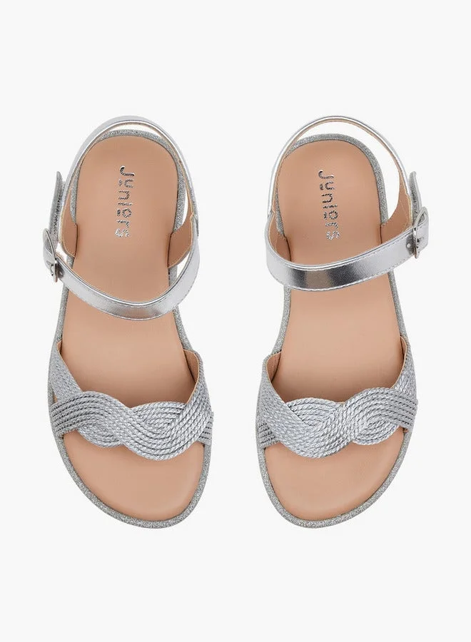 جونيورز صنادل بناتي مفتوحة من الأمام بنقوش وإغلاق بشريط لاصق