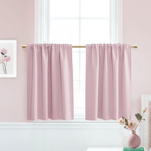 PANELSBURG Kids Curtains for Teen Girls Room Bedroom,Light Pink Short 80% Blackout Small Curtains for Baby Nursery,24 Inch Length - Image 1