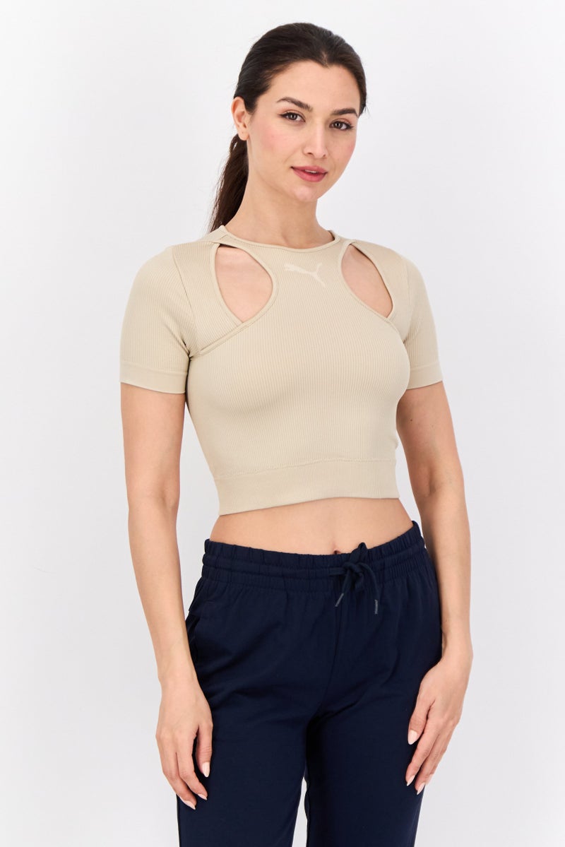 PUMA Women Sportswear Fit Short Sleeve Outdoor Top, Beige - Image 1