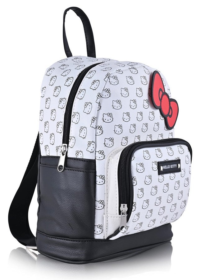 فاست فوروورد حقيبة ظهر صغيرة من هيلو كيتي للبالغين والمراهقين | حقيبة كتف نسائية من الجلد الصناعي بحزامين (أبيض) - Image 2