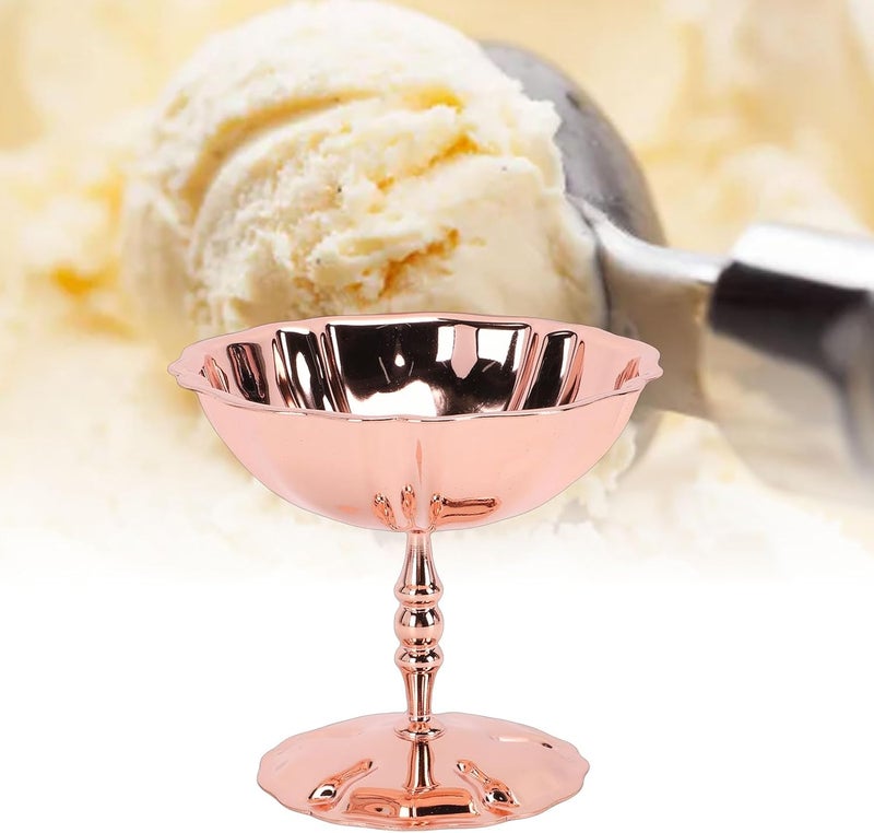 Pssopp Footed Dessert Bowl, Stainless Steel Ice Cream Cup Elegant Floral Design Wide Base for Ice Cream Puddings Yogurt Home Commercial Restaurant Use - Image 3