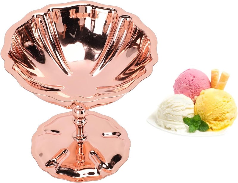 Pssopp Footed Dessert Bowl, Stainless Steel Ice Cream Cup Elegant Floral Design Wide Base for Ice Cream Puddings Yogurt Home Commercial Restaurant Use - Image 4