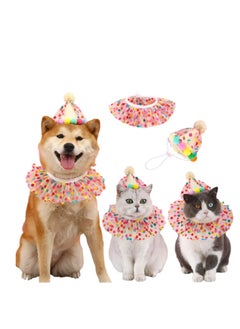 A.M Pet Birthday Party Decorations Set, Cute Lace Dog Bib Scarf and Birthday Hat, Puppycat Birthday Bandana Scarf and Party Hat, Cat Dog Princess Costumes  - Image 1