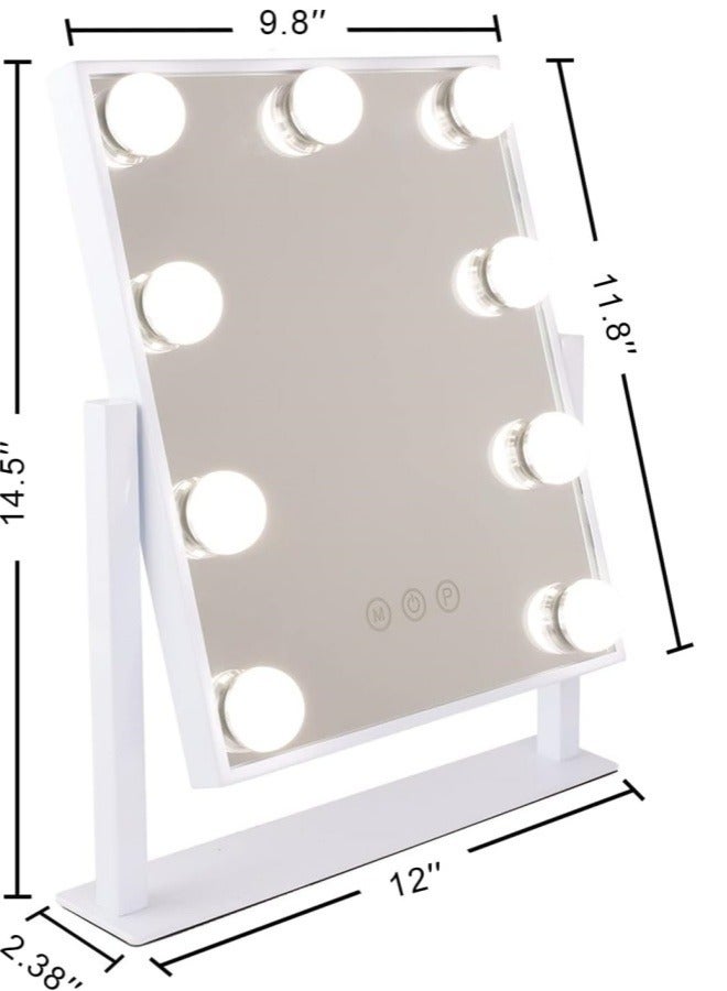 Loquat Makeup Mirror with Lights Hollywood Vanity Mirror with 3 Colors Lighting Modes, Touch Control, 360°Ratation, Dimmable 9 LED Bulbs Lighted Makeup Mirror for Dressing Room  Bedroom for Dressing Room  Bedroom - Image 3