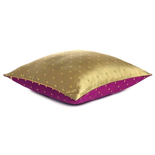 Oussum Throw Cushion Cover Art Silk Pillow Cover Polka Dot Cushion Case Reversible Square Pillow Case for Home Decor Set of 2 (Gold & Pink, 12 x 12) - Image 5