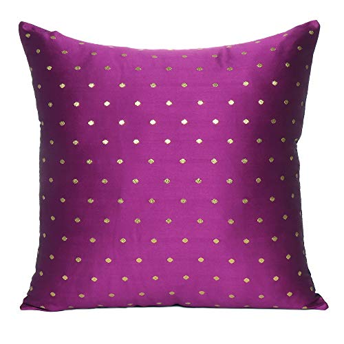 Oussum Throw Cushion Cover Art Silk Pillow Cover Polka Dot Cushion Case Reversible Square Pillow Case for Home Decor Set of 2 (Gold & Pink, 12 x 12) - Image 3
