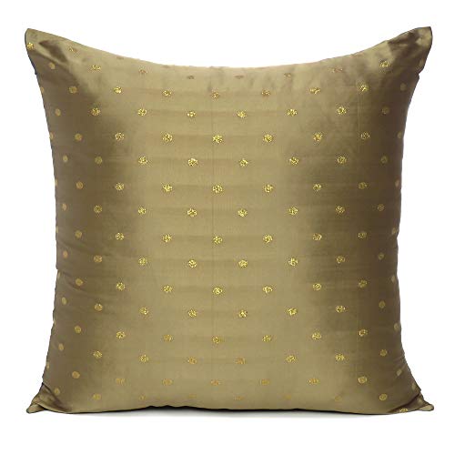 Oussum Throw Cushion Cover Art Silk Pillow Cover Polka Dot Cushion Case Reversible Square Pillow Case for Home Decor Set of 2 (Gold & Pink, 12 x 12) - Image 4