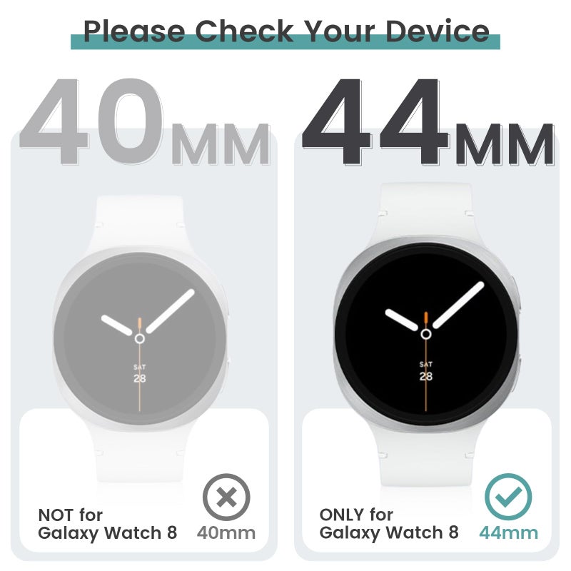 Tensea Multipack for Samsung Galaxy Watch 8 Screen Protector Case 44mm Accessories, Hard PC Bumper/HD Anti-Fog Tempered Glass Protective Film, Face Cover Set, Galaxy Watch 8 Case for Women Men - Image 2
