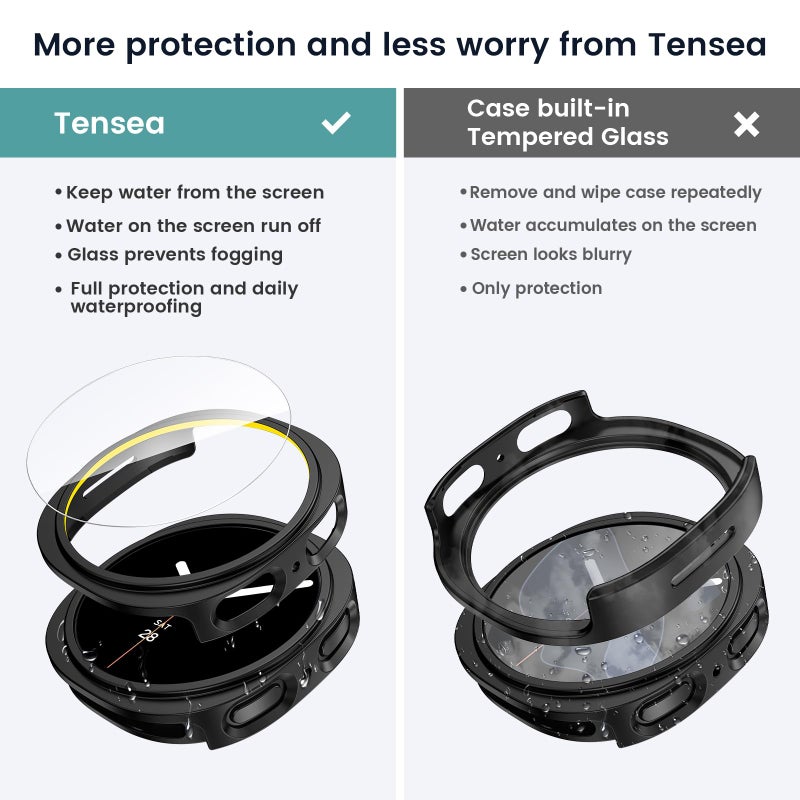 Tensea Multipack for Samsung Galaxy Watch 8 Screen Protector Case 44mm Accessories, Hard PC Bumper/HD Anti-Fog Tempered Glass Protective Film, Face Cover Set, Galaxy Watch 8 Case for Women Men - Image 3