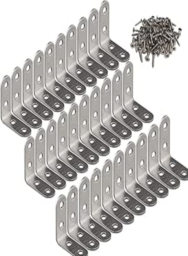 Kamtop 30 PCS Stainless Steel Corner Braces Heavy Duty L Brackets (1.57 x 1.57 inch，40 x 40 mm) L Bracket Corner Brace Set for Furniture Fastener