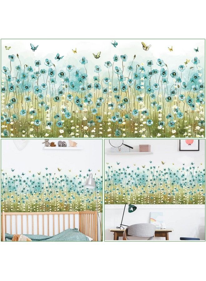 LiveGallery Small Blue Flowers Wall Decals White Daisy Wall Stickers Diy Peel And Stick Butterfly Plants Wall Sticker For Baby Kids Girls Bedroom Nursery Living Room Office Corners Skirting Lines Waist Lines (A) - Image 4