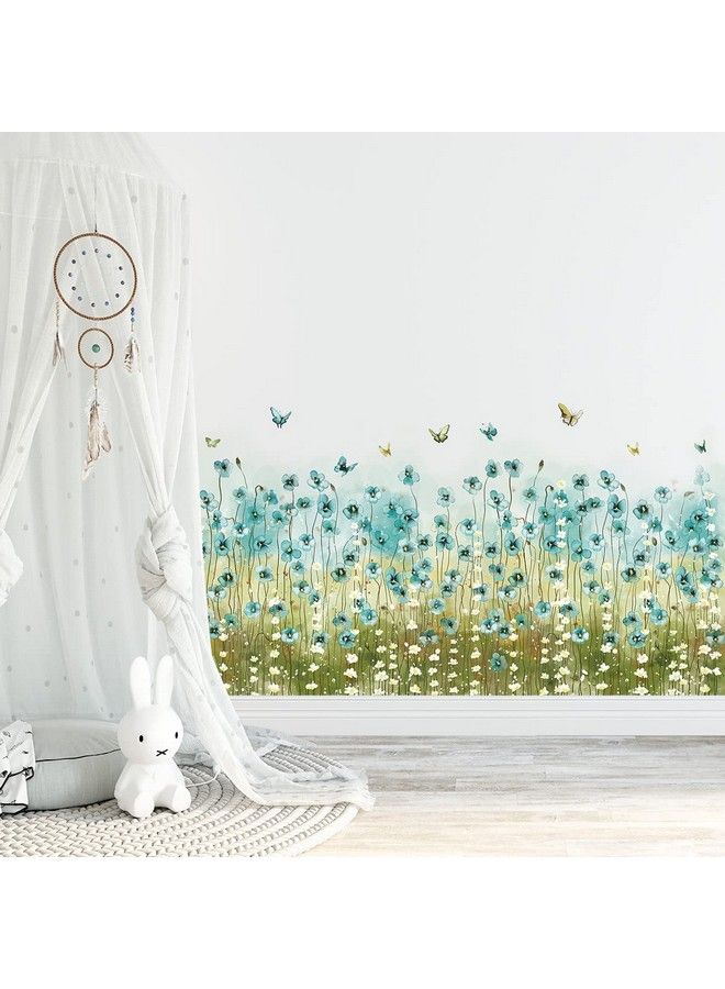 LiveGallery Small Blue Flowers Wall Decals White Daisy Wall Stickers Diy Peel And Stick Butterfly Plants Wall Sticker For Baby Kids Girls Bedroom Nursery Living Room Office Corners Skirting Lines Waist Lines (A) - Image 5