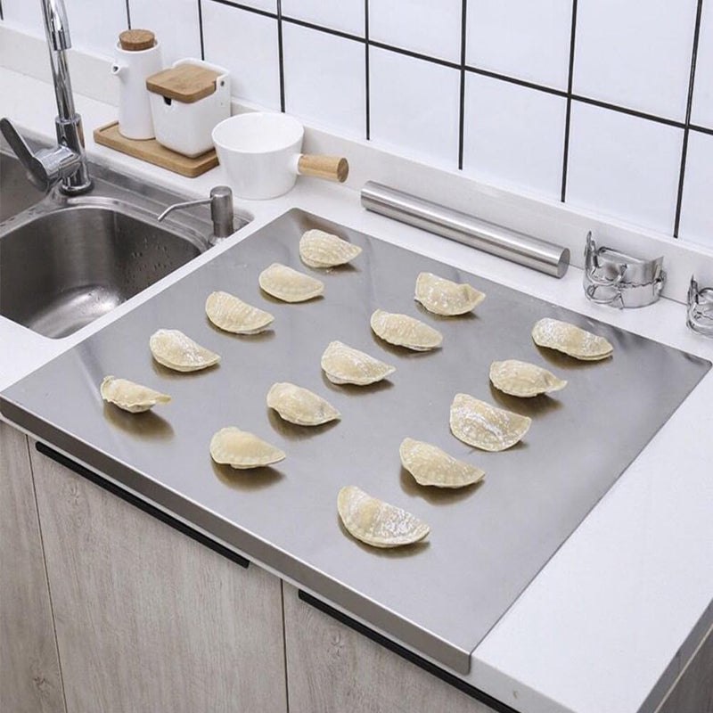 QKDS Stainless Steel Cutting Boards with Lip for Kitchen, Metal Cutting Board over Sink, Non-Slip Stainless Steel Cutting Board Suitable for Meat, Fruits, Vegetables, Bread and Baking(Silver) - Image 5