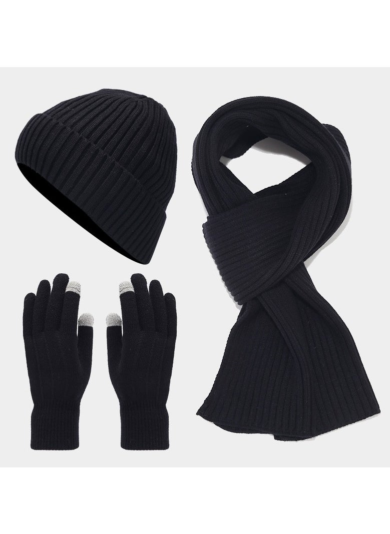 General Hat Gloves Scarf Set Women Men Beanie Winter Gift Set Warm Knit Touchscreen Glove Long Scarf 3pcs Outfits 