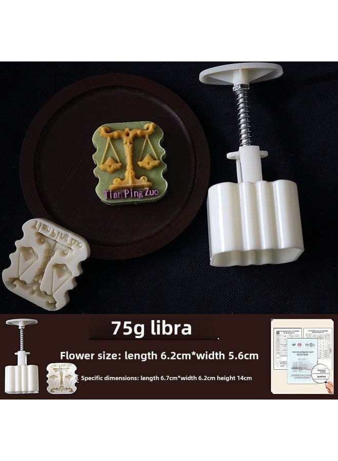 Moon Cake Mold 2024 New Bamboo Hand Pressure Household 75g Special-shaped Twelve Constellation Wholesale Baking Abrasives-Specifications:75-125g Libra-Colors:Milky White ABS Food Grade Material - Image 1