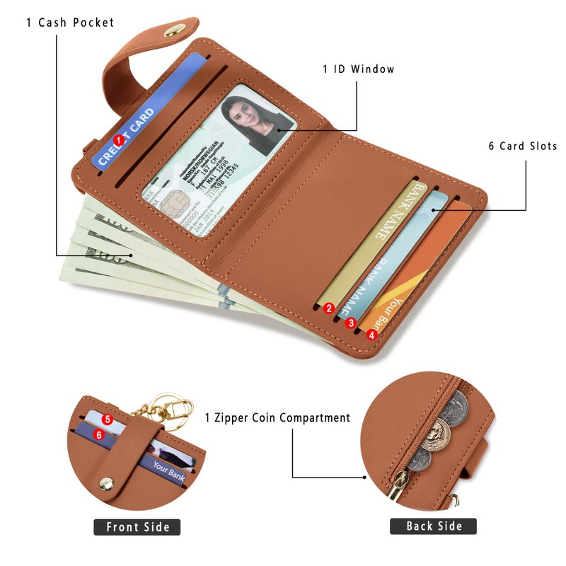 Airkit Small Wallets Woman RFID Blocking Leather Credit Card Holder - with ID Window - Card Wallets for Women - with Zipper Coin Purse - Keychain Wallet - Image 2