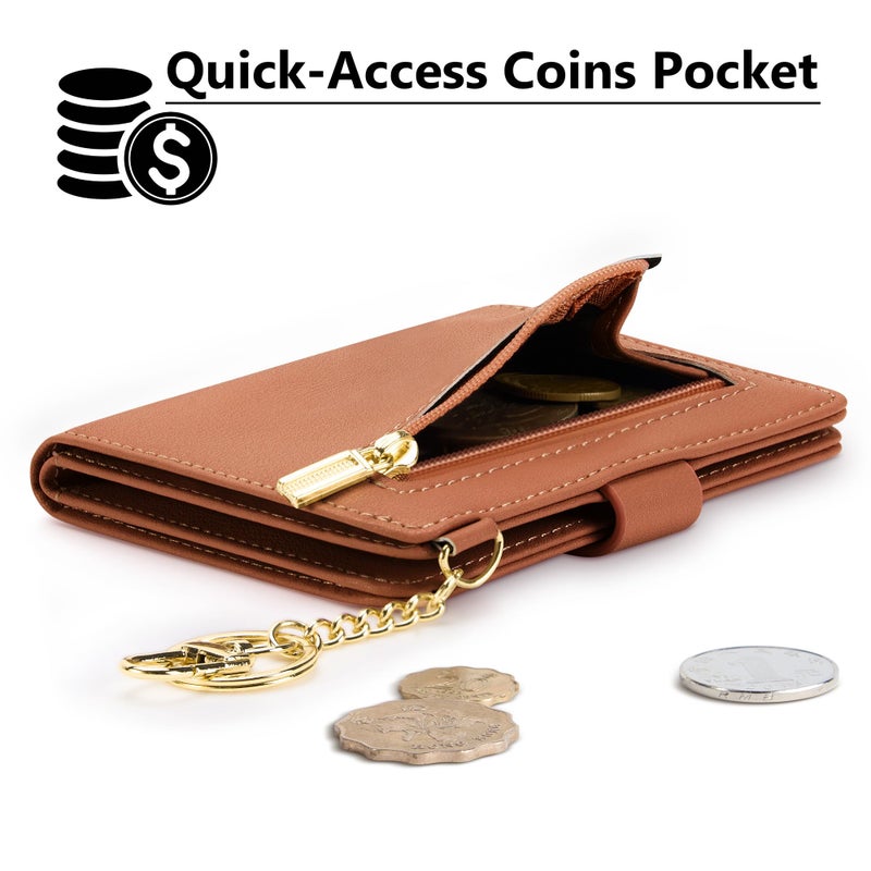 Airkit Small Wallets Woman RFID Blocking Leather Credit Card Holder - with ID Window - Card Wallets for Women - with Zipper Coin Purse - Keychain Wallet - Image 3
