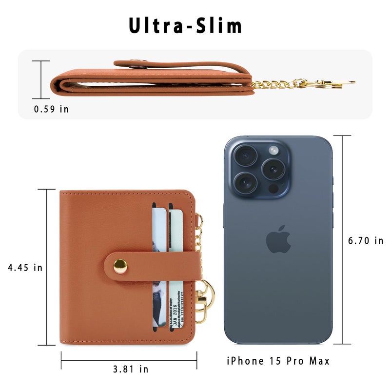 Airkit Small Wallets Woman RFID Blocking Leather Credit Card Holder - with ID Window - Card Wallets for Women - with Zipper Coin Purse - Keychain Wallet - Image 4