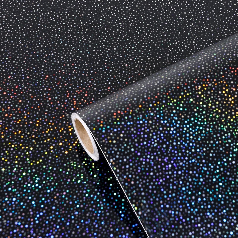 Laceskyso Black Contact Paper with Holographic Glitter 157x78 Peel and Stick Wallpaper Waterproof Vinyl for Kitchen Countertops Cabinets - Image 2