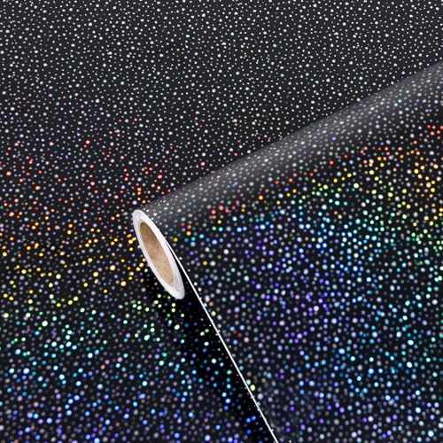 Laceskyso Black Contact Paper with Holographic Glitter 157x78 Peel and Stick Wallpaper Waterproof Vinyl for Kitchen Countertops Cabinets - Image 1