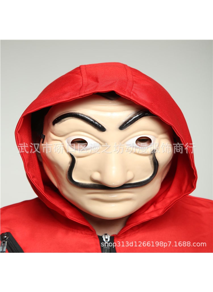 Generic Red Dalí-inspired Halloween Cosplay Costume One-piece Jumpsuit Clown Mask Mask 