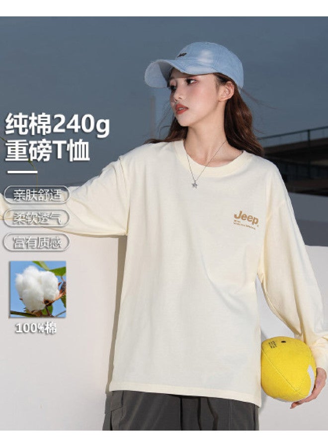 Jeep Women'S Casual Round Neck Long Sleeve T-Shirt Loose Fit Pure Cotton Top Autumn New Arrival - Image 1