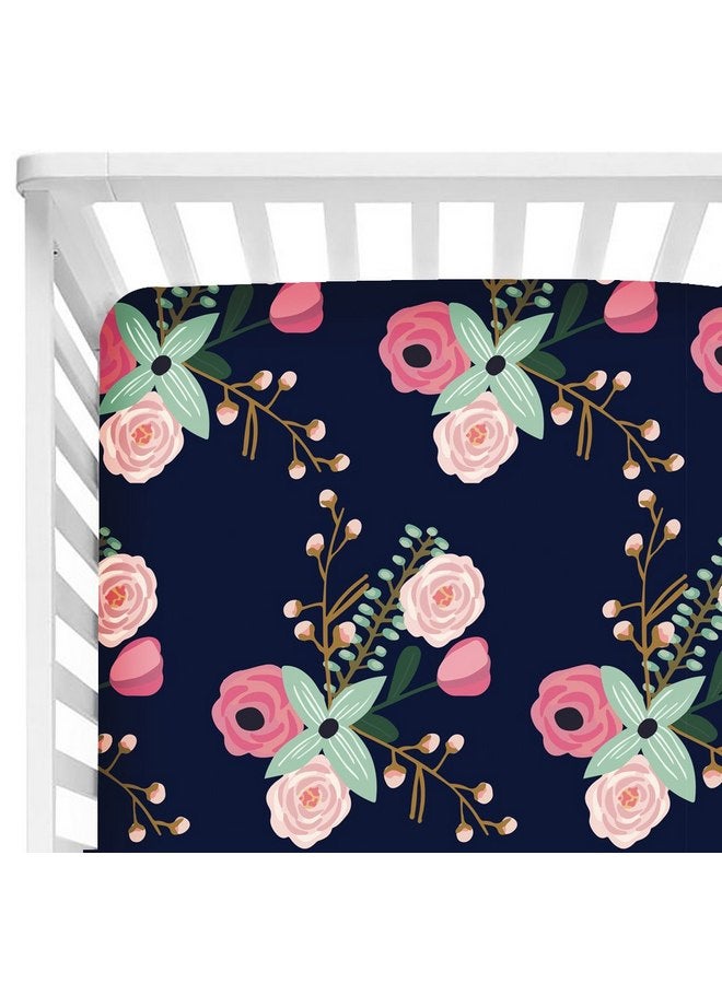 Sahaler 3 pcs Set Boho Floral Ruffle Baby Minky Blanket Water Color, Peach Floral Nursery Crib Skirt Set Baby Girl Crib Bedding (Navy Blue)  - Image 3