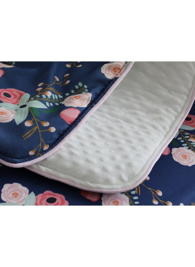 Sahaler 3 pcs Set Boho Floral Ruffle Baby Minky Blanket Water Color, Peach Floral Nursery Crib Skirt Set Baby Girl Crib Bedding (Navy Blue)  - Image 2