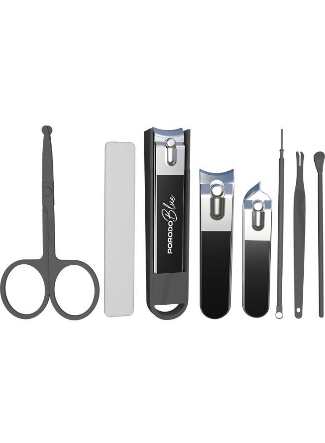 porodo Nail Clipper Set 8-in-1 Portable Manicure Pedicure Grooming Kit with Scissors File Cuticle Trimmer Pusher and Spoon - Image 3