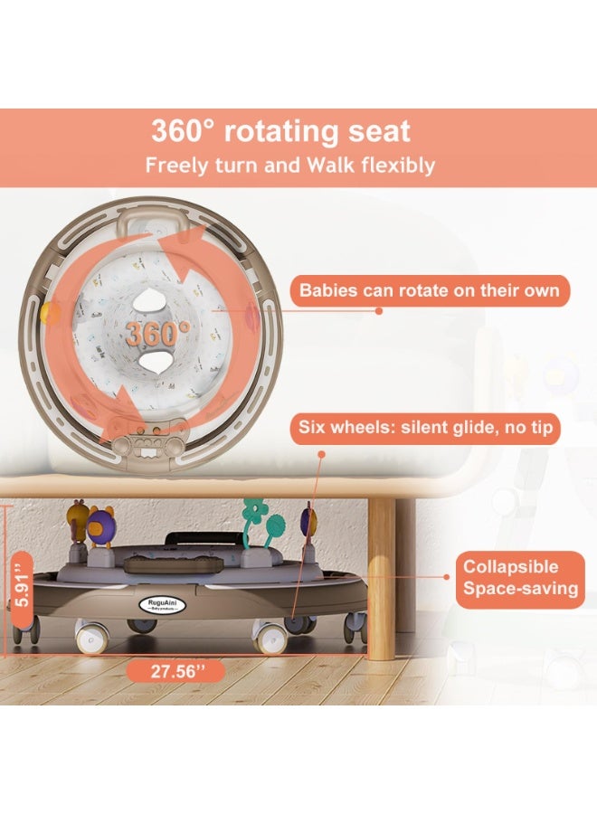 ASIV Baby Walkers 360° Rotating Seat Foldable Multi-Function Anti-Rollover for 6-24 Month Babies, Music Toddler Push Along Walker for Girls, No Installation, with Silent Wheels(Pink)  - Image 2